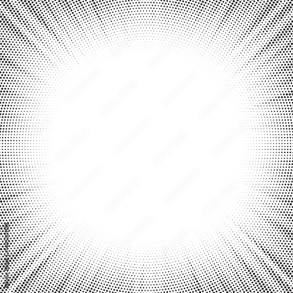 Leinwandbilder Halftone gradient sun rays pattern. abstract halftone vector dots background. monochrome dots pattern. pop art, comic small dots. star rays halftone poster. shine, explosion. sunrise rays background. 