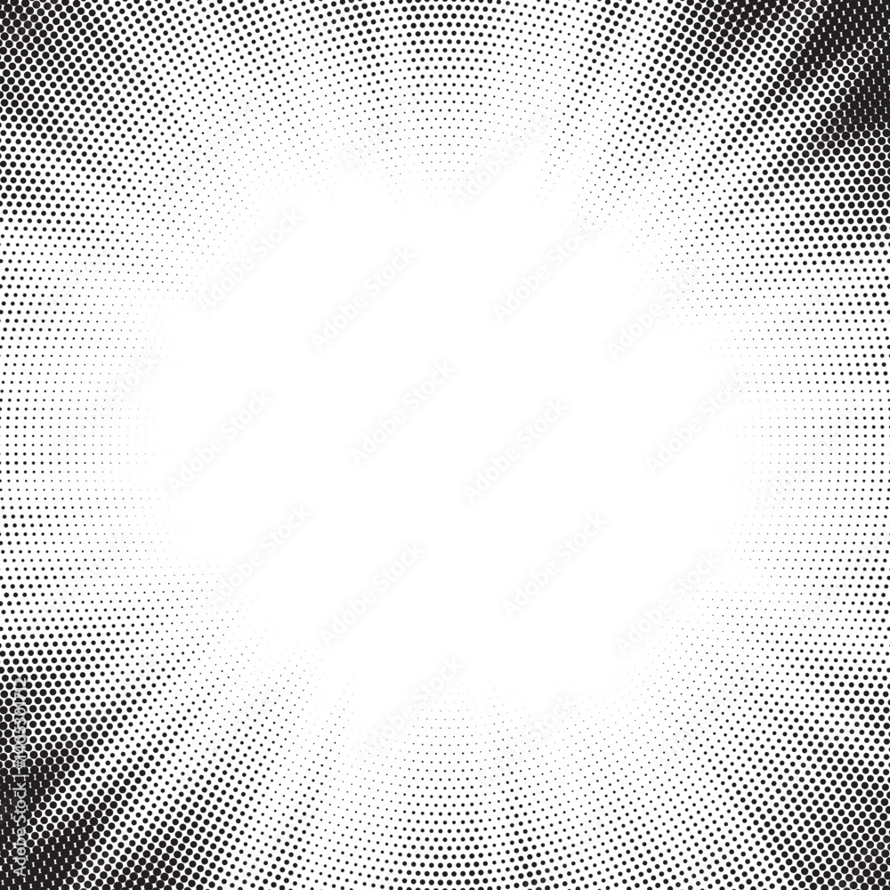 Poster Halftone gradient sun rays pattern. Abstract halftone vector dots background. monochrome dots pattern. Vector background in comic book style with sunburst rays and halftone. Retro pop art design.