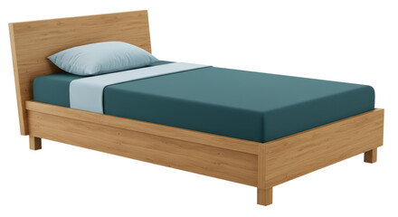 Isolated Wooden Bed with Blue Bedding