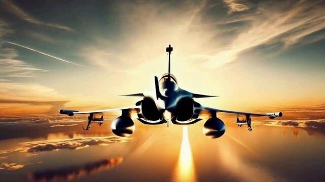 A warplane flies in the sky