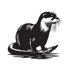Otter Silhouette - Minimal Otter Vector - Otter Illustration - Otter Black and White art.