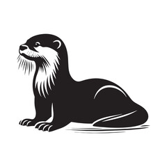 Otter Silhouette - Minimal Otter Vector - Otter Illustration - Otter Black and White art.