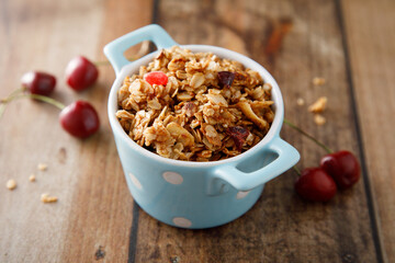 Organic homemade granola with cherries