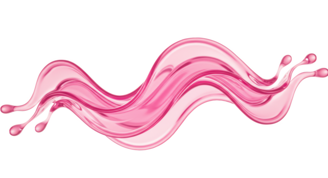 A pink liquid splash with droplets isolated on a black background in a horizontal wave shape - Powered by Adobe