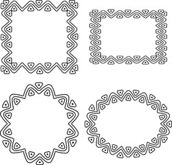 A set of decorative frames in ethnic style. A set of ethnic style frames, black and white outline. Black and white silhouette, vector and illustration