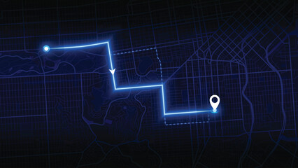 Blue Smart Navigation Route Across San Francisco City Map at Night