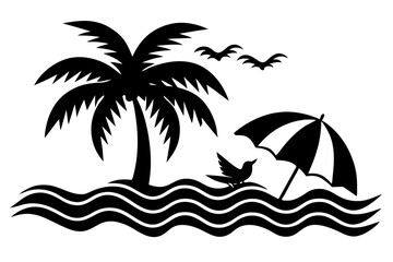 Obraz premium Embrace the Joyful Vibes of Sunshine, Ocean Waves, and Palm Trees with a Warm Welcome to Summer
