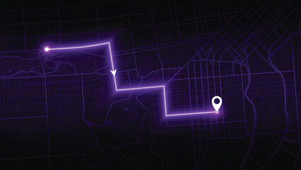 Purple Smart Navigation Route Across San Francisco City Map at Night