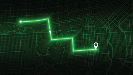 Green Smart Navigation Route Across San Francisco City Map at Night