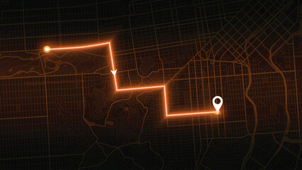 Orange Smart Navigation Route Across San Francisco City Map at Night