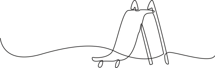 Continuous One Line Drawing of a Child on a Playground Slide, Vector Illustration.
