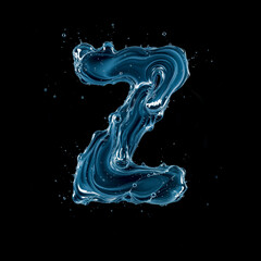 Letter Z Made of Splashing Water on Black Background &ndash; 3D Liquid Typography Concept