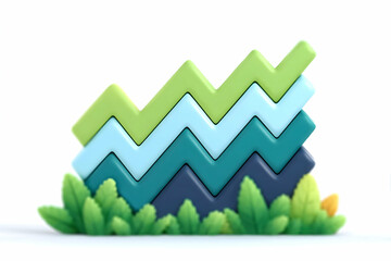 Upward trending 3D graph nestled in greenery. Generative AI