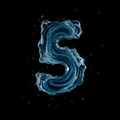 Number 5 Made of Splashing Water on Black Background &ndash; 3D Liquid Typography Concept