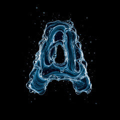 Letter A Made of Splashing Water on Black Background &ndash; 3D Liquid Typography Concept
