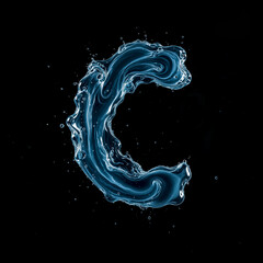 Letter C Made of Splashing Water on Black Background &ndash; 3D Liquid Typography Concept