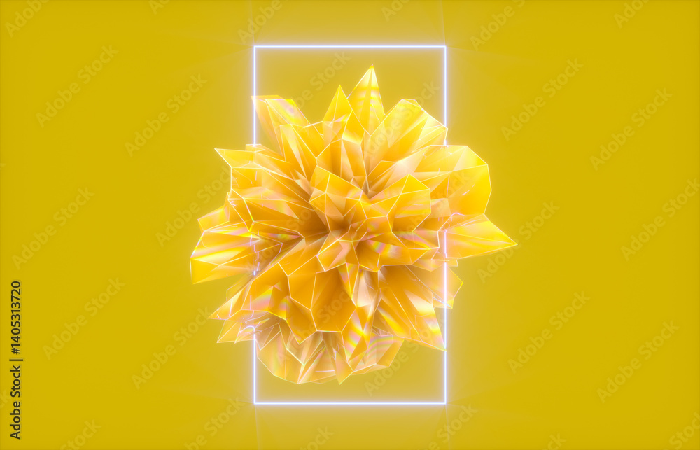 Aufkleber abstract crystal fractal gem with neon light background. 3d rendering