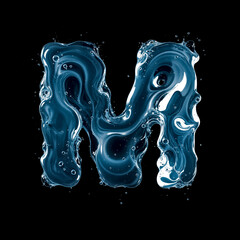 Letter M Made of Splashing Water on Black Background &ndash; 3D Liquid Typography Concept