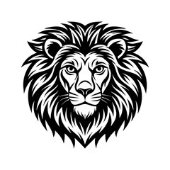 Lion head mascot vector illustration of a wild animal symbol in black silhouette style