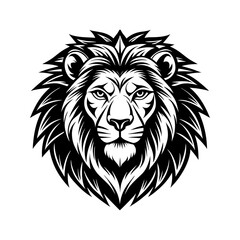 Lion head mascot vector illustration of a wild animal symbol in black silhouette style