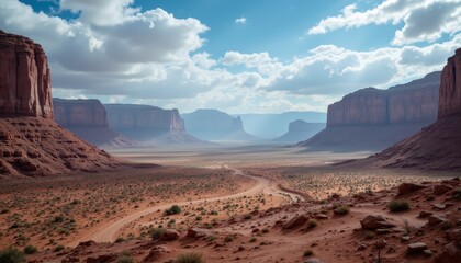 Fototapeta premium Exploring Advanced Technology in a Desert Landscape Vast Scenic View Digital Art Natural Environment