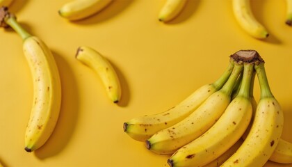 Fresh Ripe Bananas Healthy Organic Snack Kitchen Photo Bright Yellow Background Close-up Nutritional Benefits