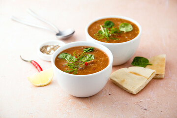 Homemade tomato soup with beef