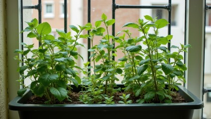 Herb Garden on Green Balcony Urban Apartment Planting Tips and Care Natural Light Indoor Gardening Concept