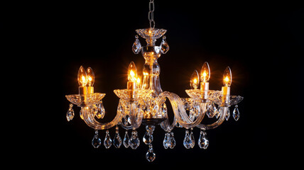 Fototapeta premium Elegant crystal chandelier glows, casting warm and inviting ambiance