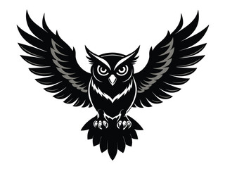 Vector illustration of an isolated eagle owl, a bird with wings, featuring a black silhouette design