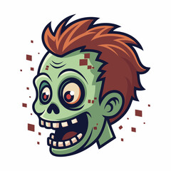 Design a vector mascot of a zombie head with a bold, strong stroke.  Include detailed features.