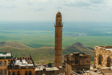 Mardin, Grand Mosque(Ulu Mosque). The historic Grand Mosque, houses and unique view of the Mesopotamian Plain in Mardin, Turkey.