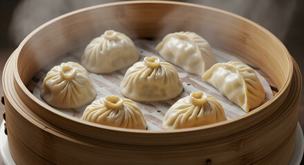 Authentic Steamed Dumplings In Bamboo Steamer Showcasing Culinary Elegance And Tradition