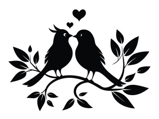 Cute bird silhouette on a branch, a spring nature design