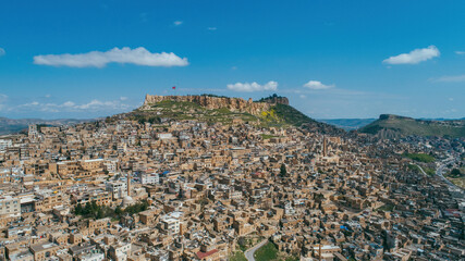 Mardin old town. Ancient and stone houses of Old Mardin. Mardin castle and city center. Turkiye.