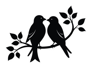 Cute vector illustration of a bullfinch bird silhouette on a winter branch, a design of nature art