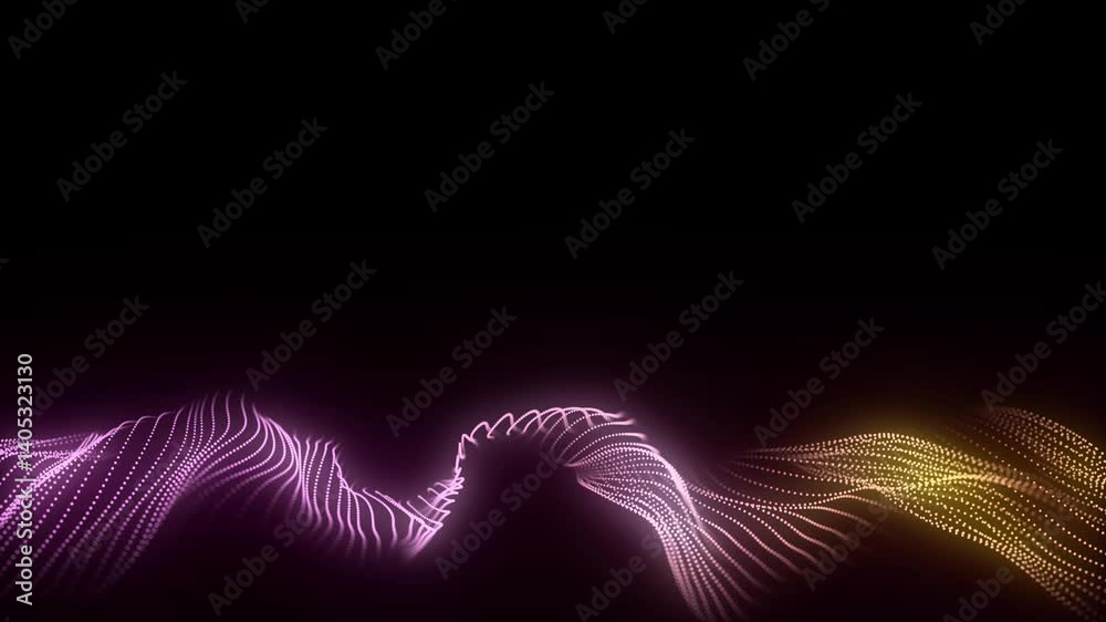 Poster futuristic technology wave. digital cyberspace. abstract wave with moving particles on a colors back