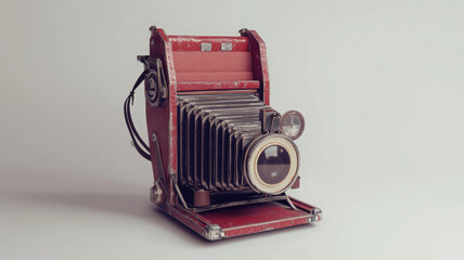 nostalgic device Old folding camera on white background seems from another era