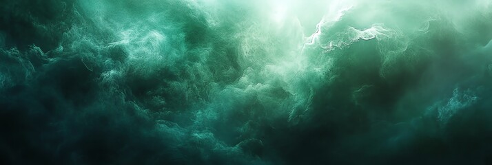 Mystical fog gradient from dark green to emerald, creating a misty forest atmosphere. Ultra-wide fantasy vibe, perfect for enchanted and surreal scenes