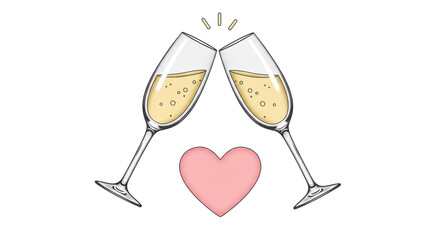 Isolated Champagne Glasses and Heart