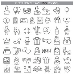 Art & Illustration A collection of minimalistic line icons themed around Mother's Day, Mother's Day Line Icons Set 