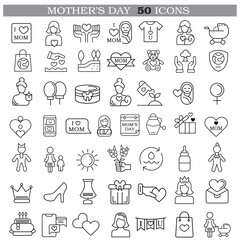 Art & Illustration A collection of minimalistic line icons themed around Mother's Day, Mother's Day Line Icons Set 