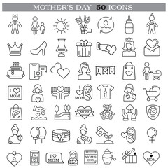 Art & Illustration A collection of minimalistic line icons themed around Mother's Day, Mother's Day Line Icons Set 