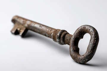 Obraz premium An aged key set against a pristine white backdrop, featuring a clipping path for clarity.