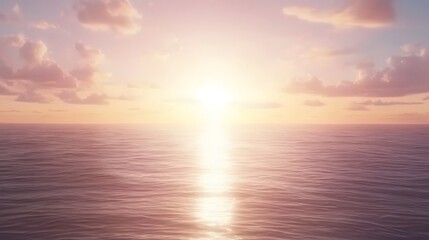 Fototapeta premium Golden sunset over a calm ocean expanse.