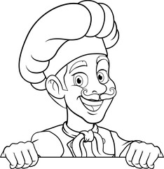 Chef Baker Cartoon Cook Mascot Man Menu Sign Board