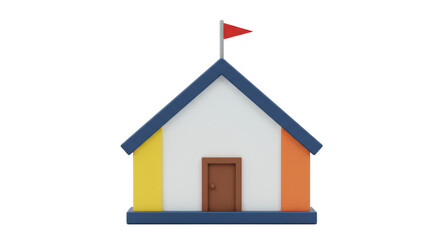 Isolated Cartoon House with Flag