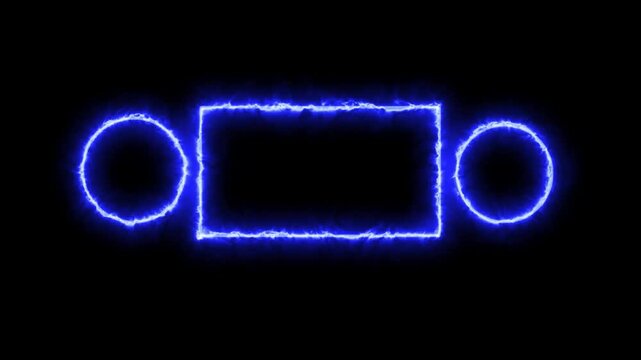 Abstract neon line picture frame background, Rectangular Fire effect Animation. Fire Flame Gradually Appearing in A rectangle Frame