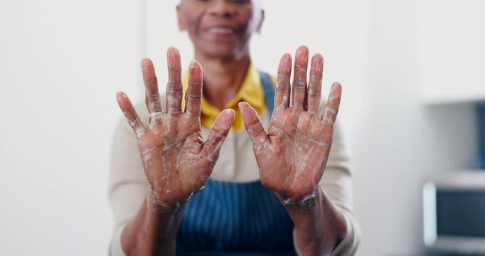 Woman, soap and washing for hygiene, hands and cleaning for protection, bacteria and virus or antibacterial. Black person, fingers and skin for wellness, foam and disinfectant or care for health