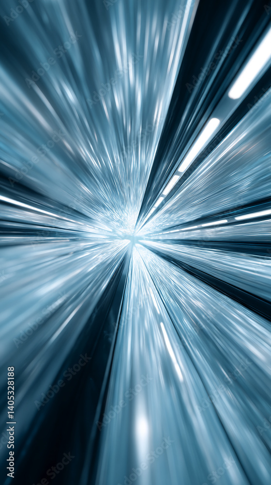 Poster abstract image of radiating blue lines converging at a central point, suggesting speed, movement, an